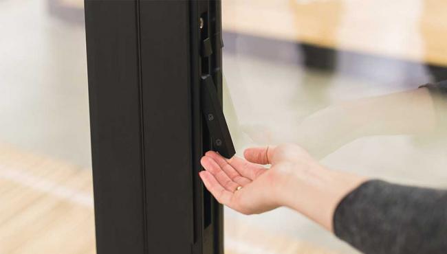 345 bifold door uses Centor's Access AutoLatch instead of the traditional access handle